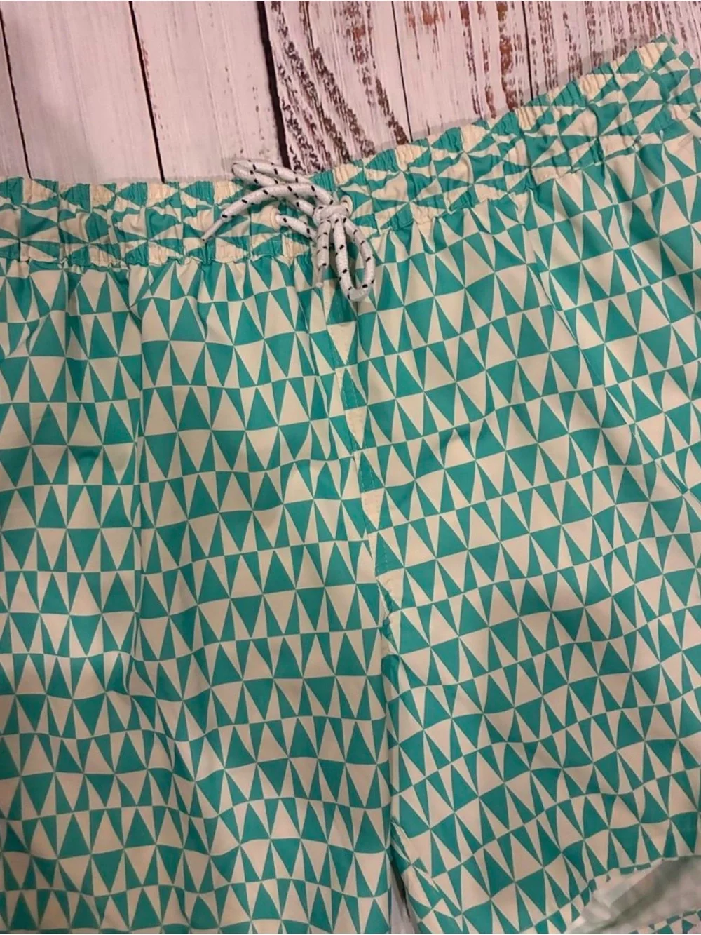 George Teal and Cream Geo Print Men's Swim Board Shorts